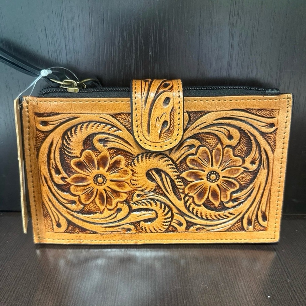 Brown Tooled Leather Wallet NEW